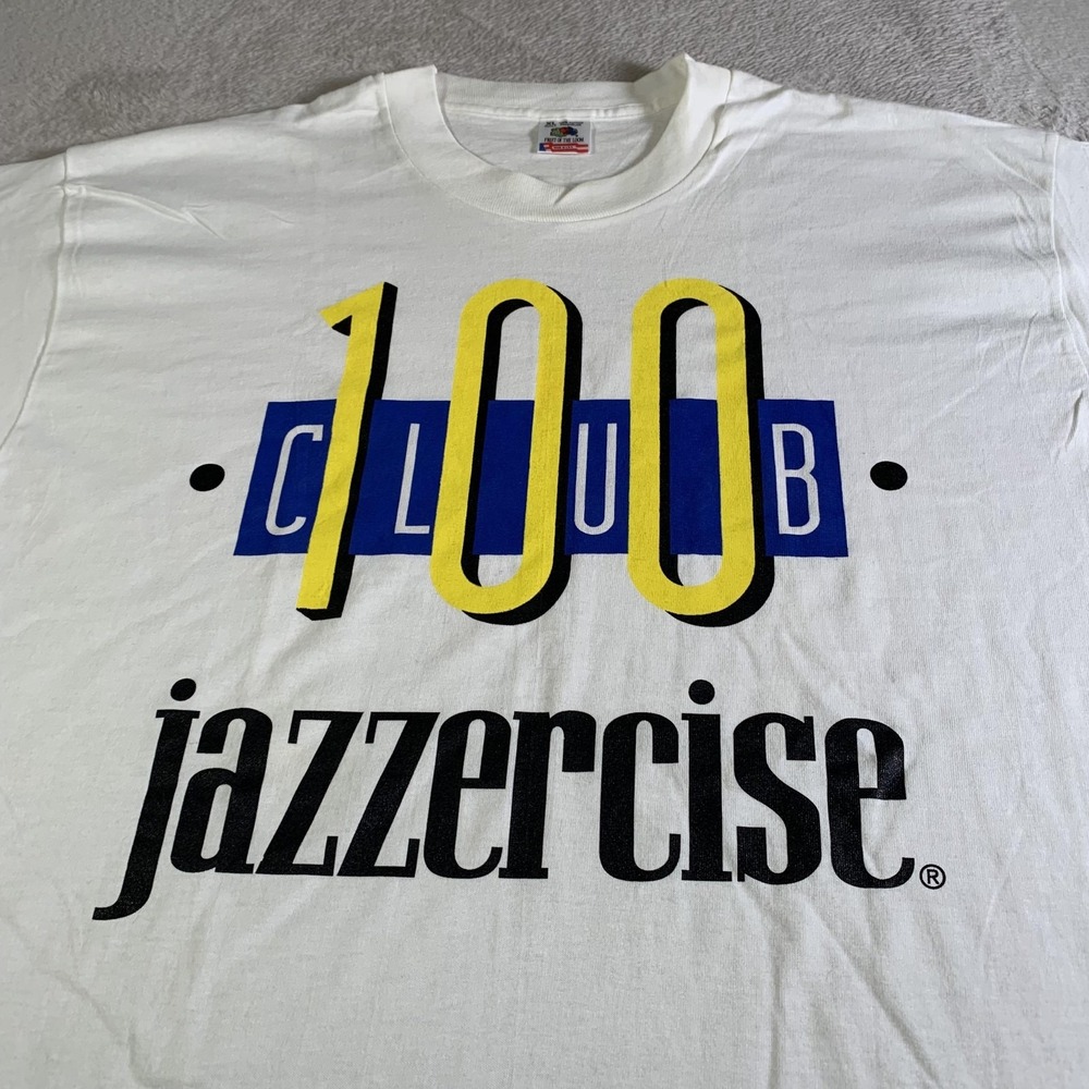 Vintage Jazzercise Shirt Mens XL White 100 Club Graphic Fruit Of The Loom USA
